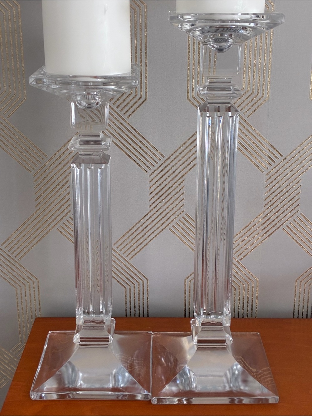 Elegant Clear Glass Pillar Column Candle Holders - 2 sizes